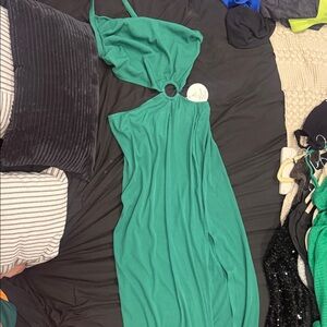 Elegant Green One Shoulder Dress